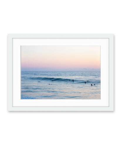 pastel blue sunrise ocean photograph white frame
