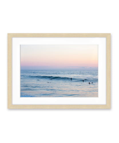 pastel blue sunrise ocean photograph wood frame