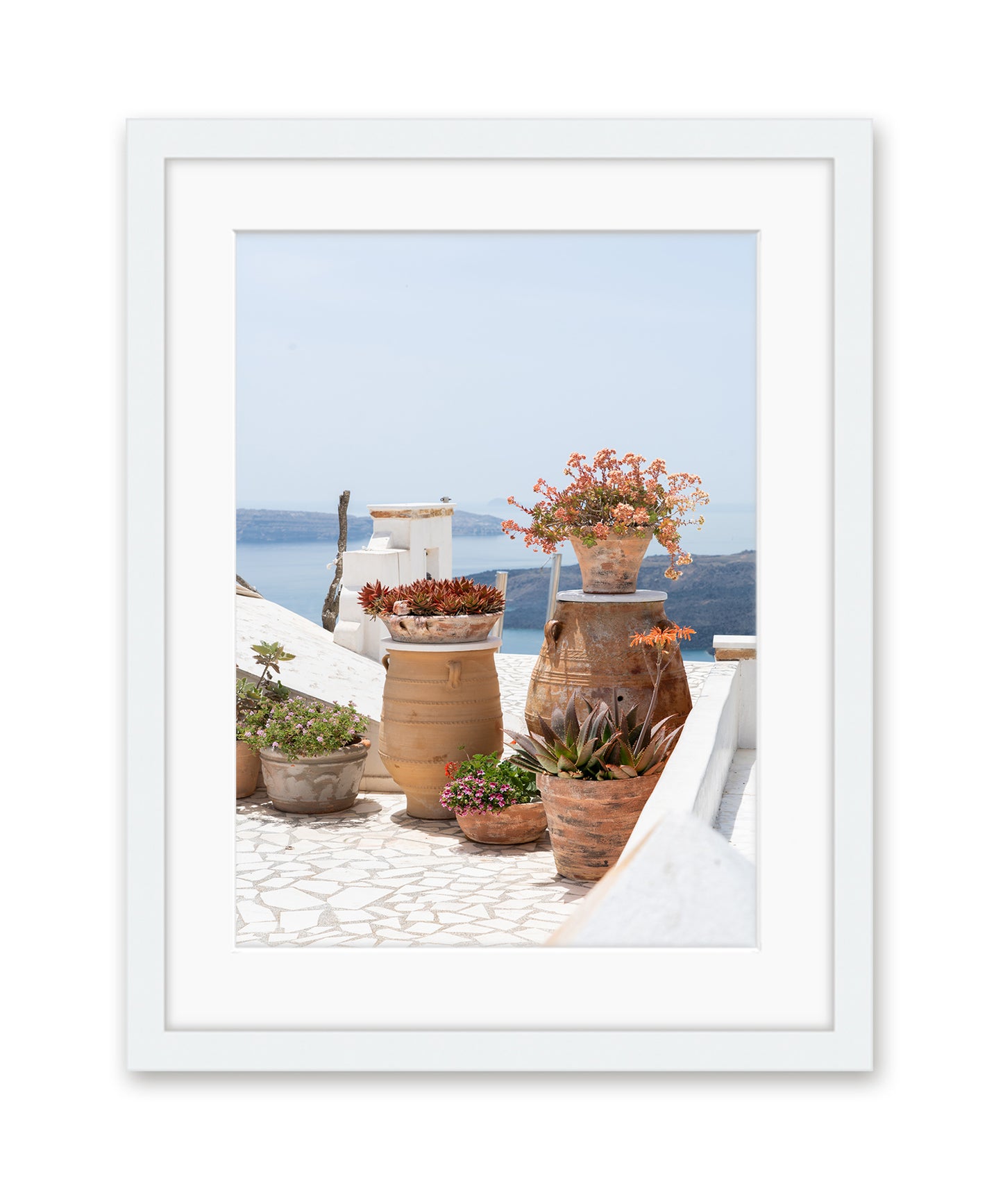Blue and White Greece Floral Travel Print