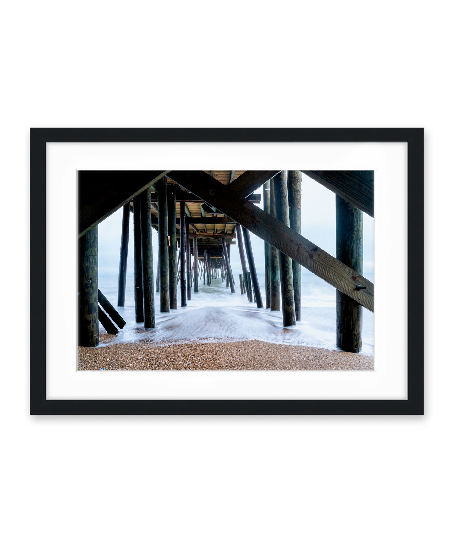 outer banks, avalon pier photograph art print by Wright and Roam, black frame