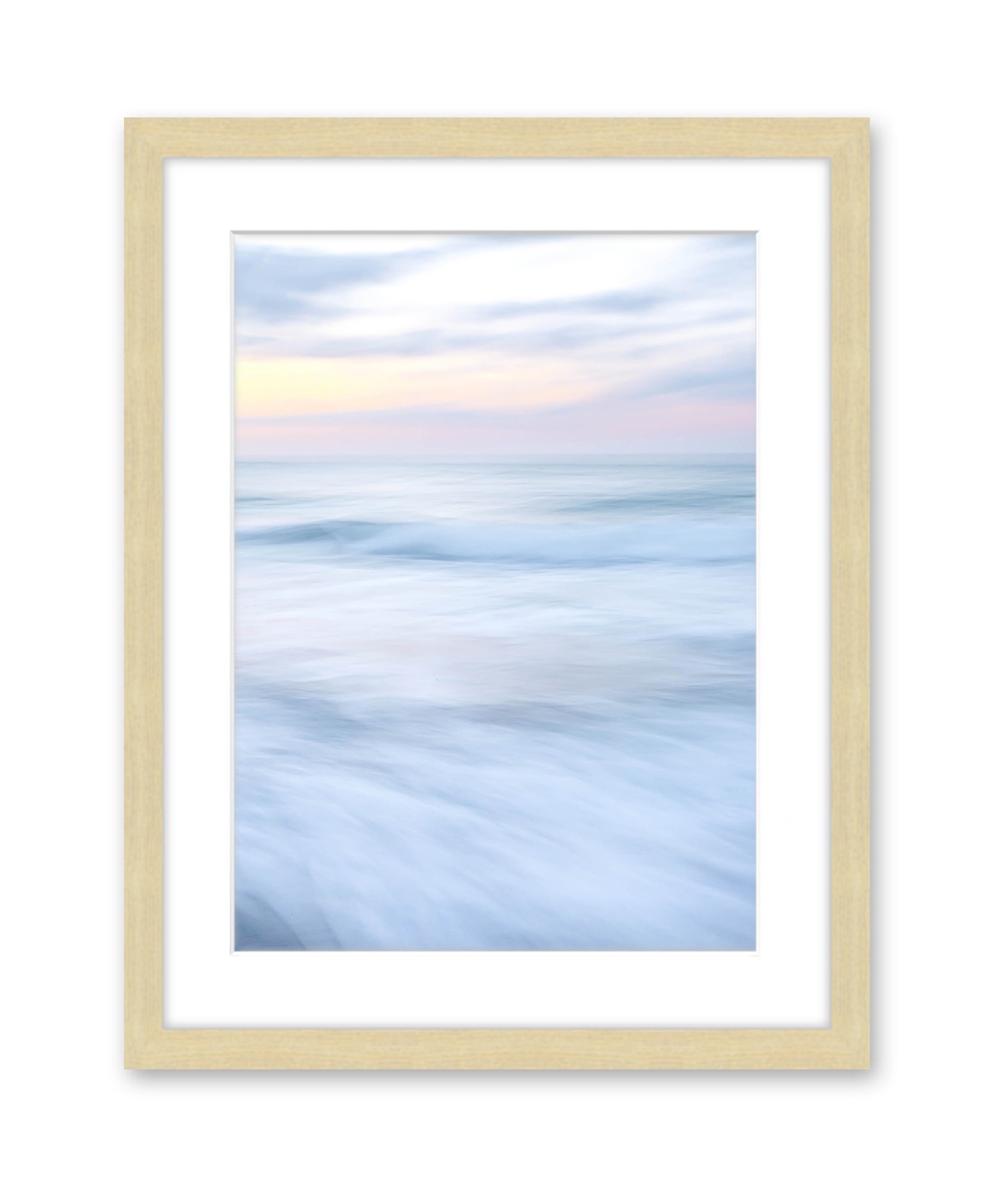 Blue Minimal Abstract Waves Beach Photograph Natural Wood frame by Wright and Roam