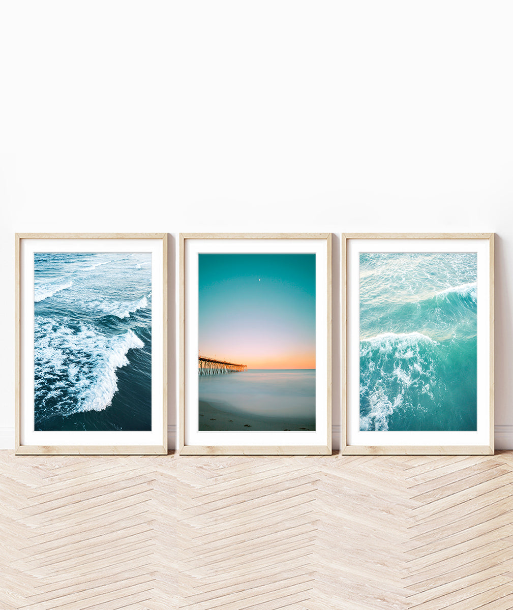 Beach Photo Set - 9 11x14, store 8x10, 5x7 Photographs, ocean photography light blue sea coastal wall print set seashore pale cream white nautical