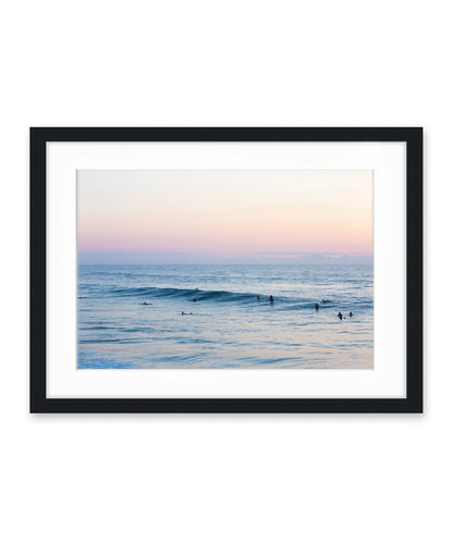 pastel blue sunrise ocean photograph black frame