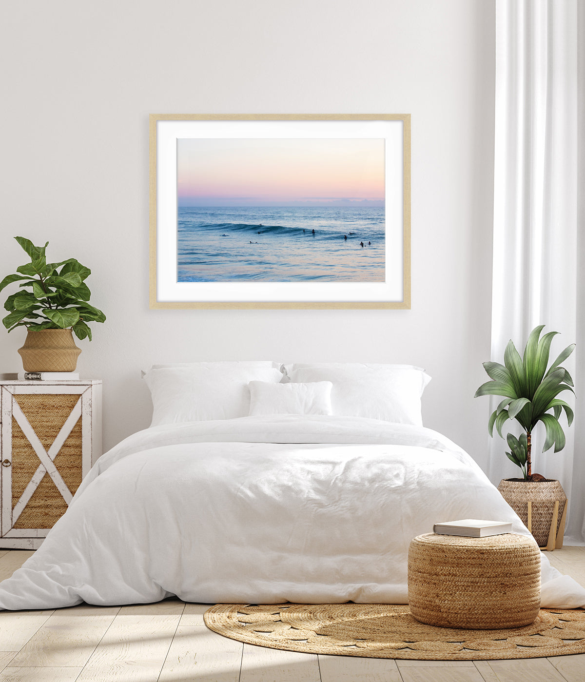 coastal decor pastel blue framed ocean artwork