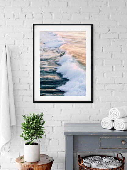 coastal decor featuring framed occean waves print