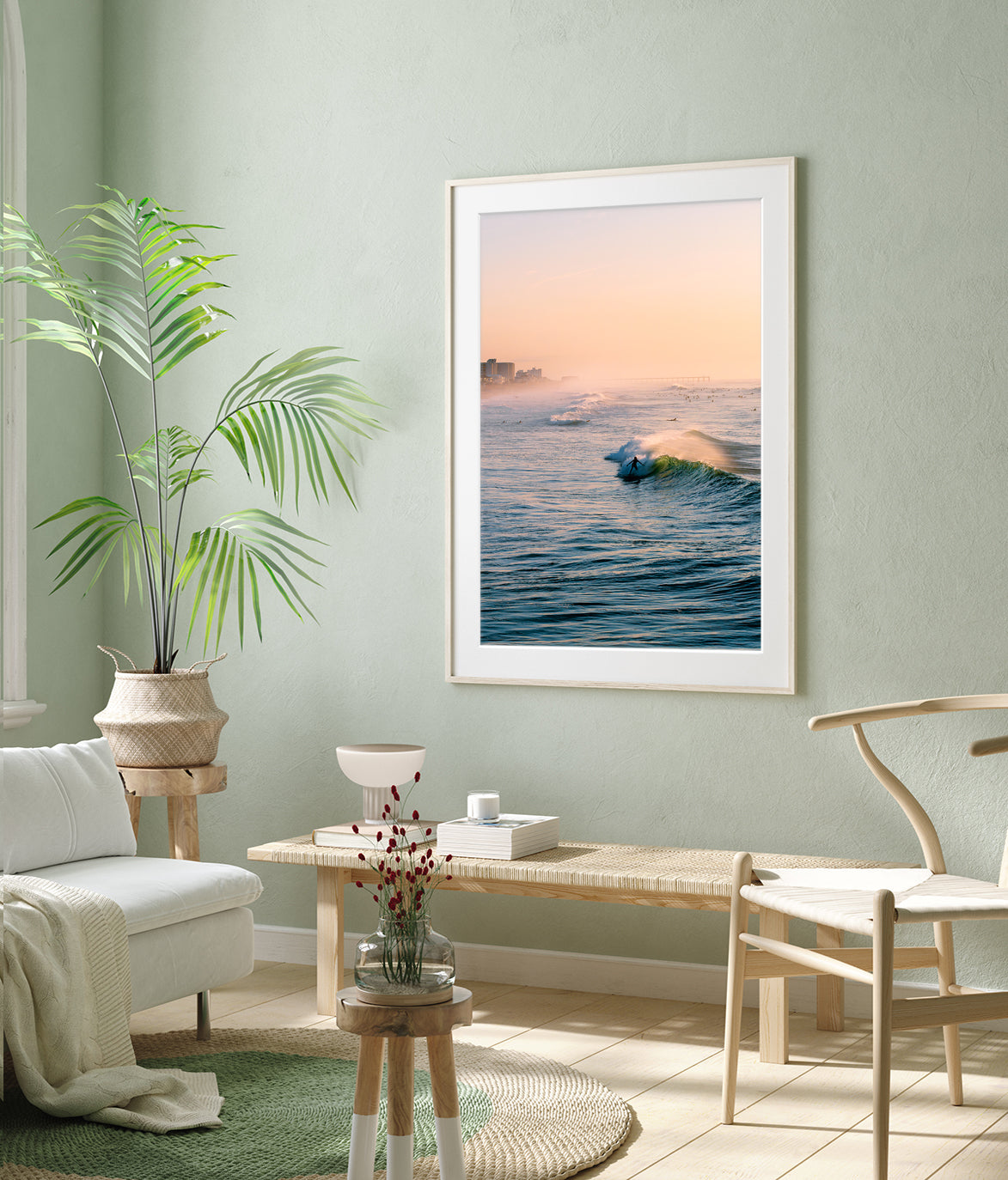 coastal decor featuring framed sunrise surf print