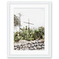 cactus, cross minimal neutral print, Santorini Greece white Frame