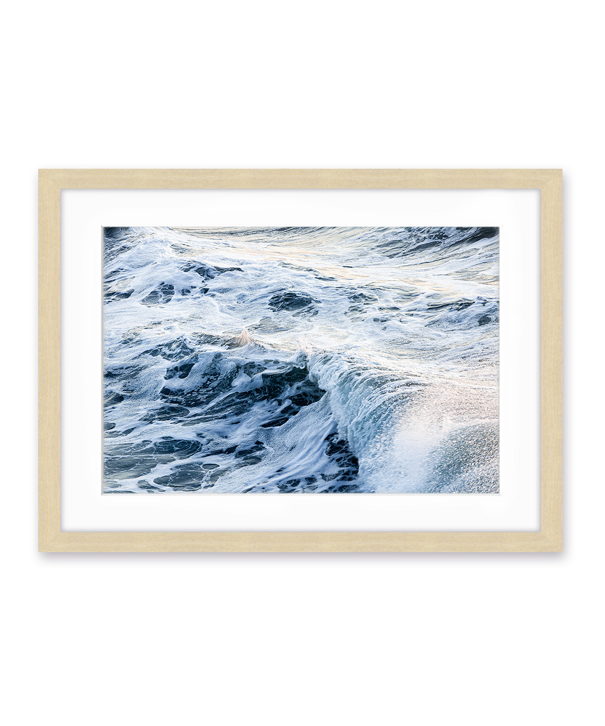 textured indigo ocean photograph with wood frame