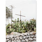 Neutral white and green print. Cactus and cross taken in Santorini Greece