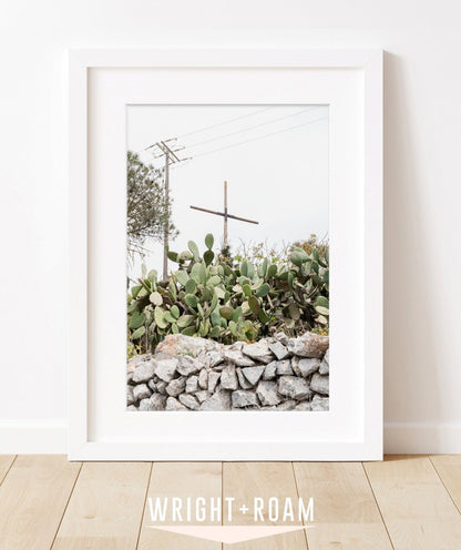 cross cactus, textured neutral minimal art print
