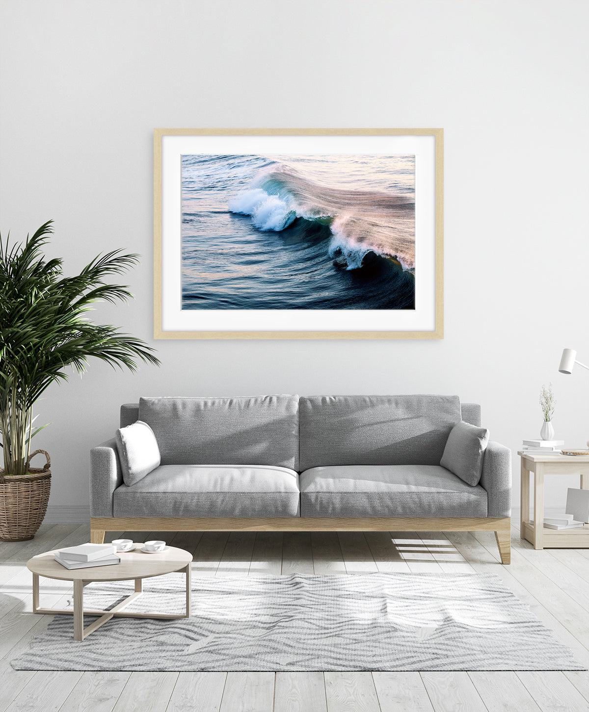 modern decor with large ocean poster