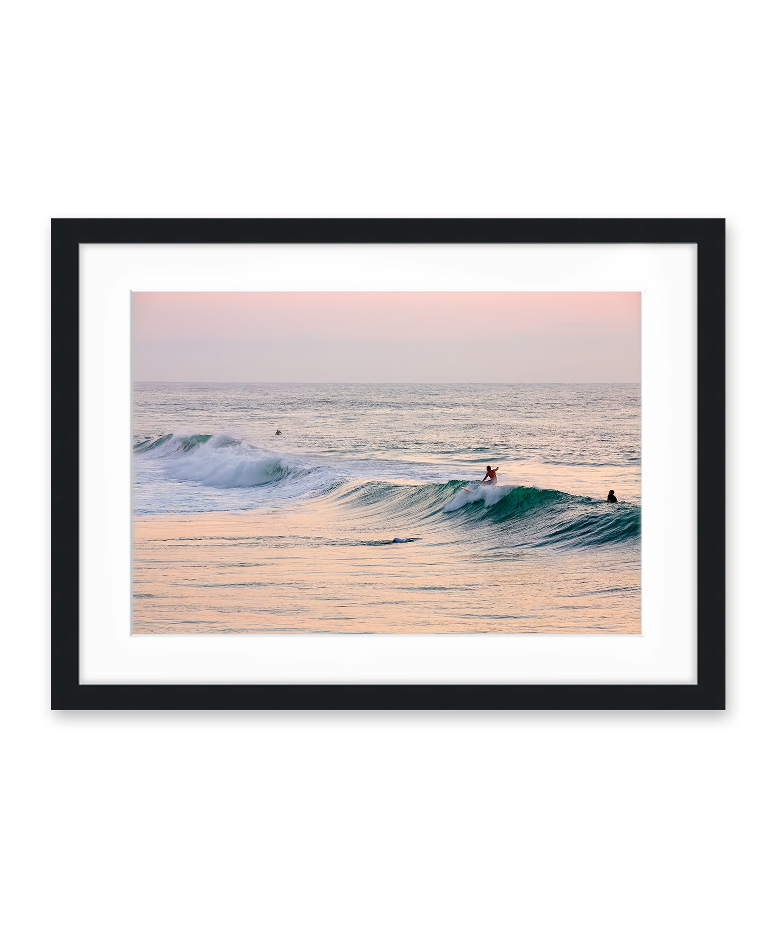 pink sunrise surfing wrightsville beach black frame