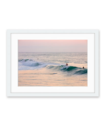 pink sunrise surfing wrightsville beach white frame