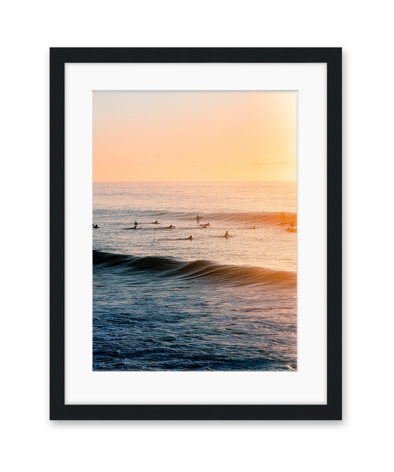 golden beach surf print black frame