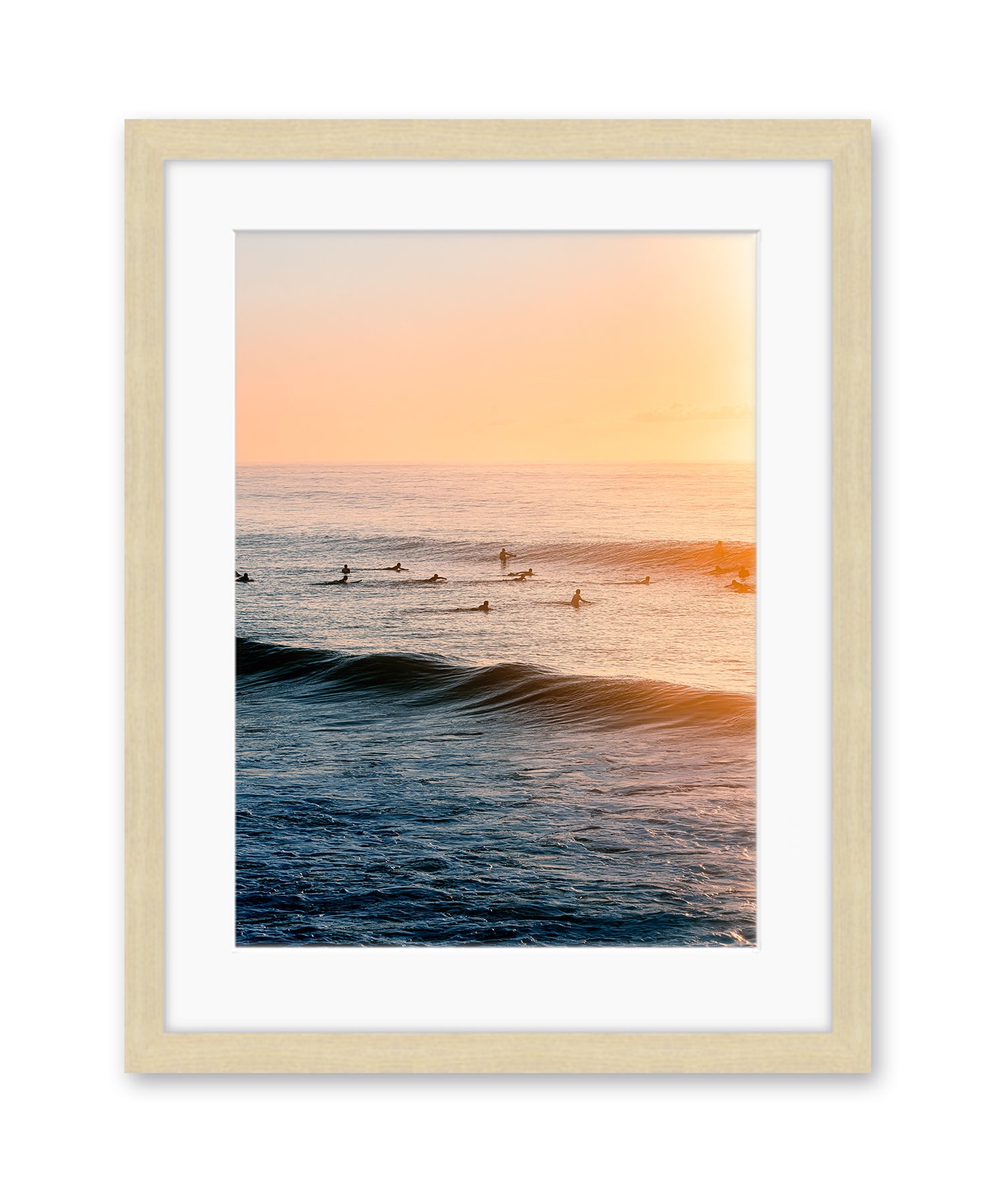 golden beach surf print wood frame
