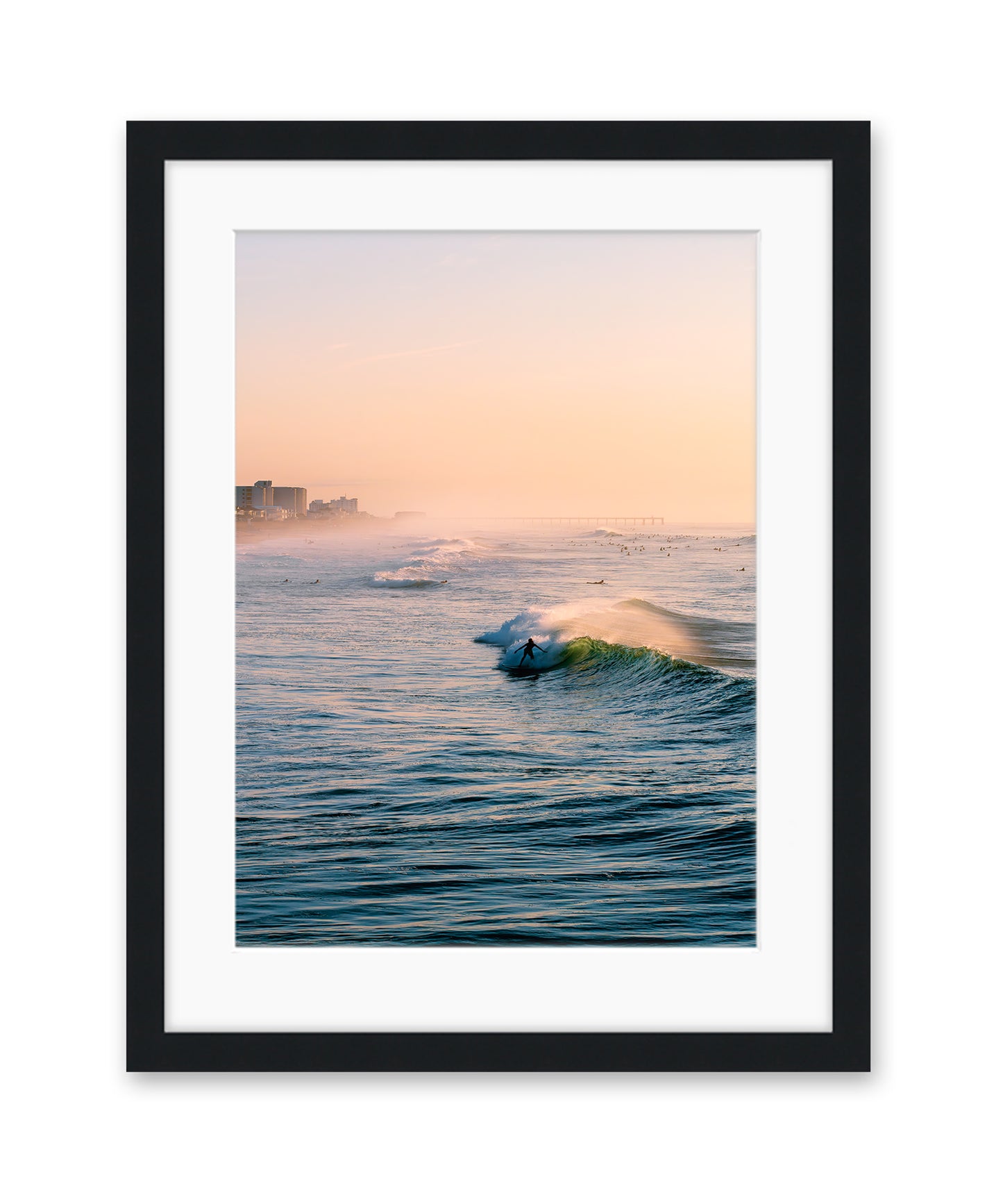 Wrightsville beach sunrise surf print black frame