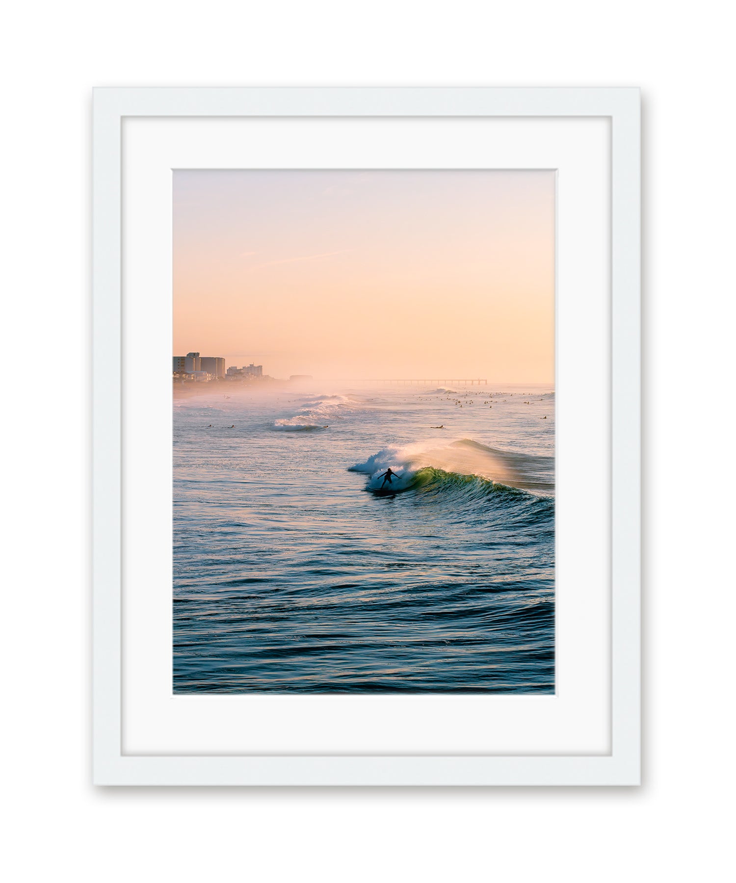 Wrightsville beach sunrise surf print white frame