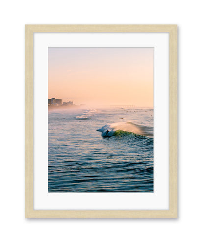 Wrightsville beach sunrise surf print wood frame