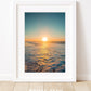 teal blue sunrise beach print, wright and roam