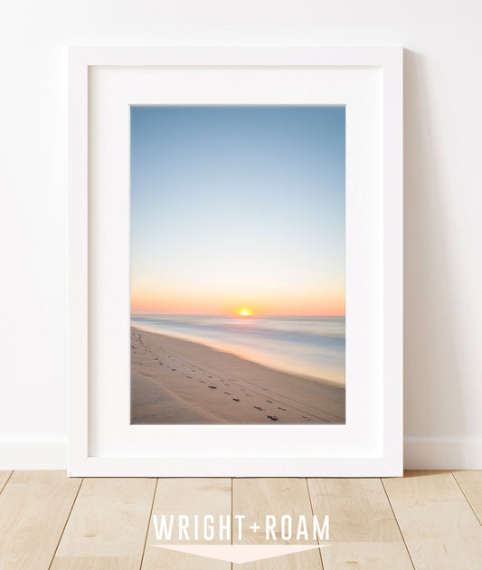 calming blue sunrise beach photograph by Wright and Roam