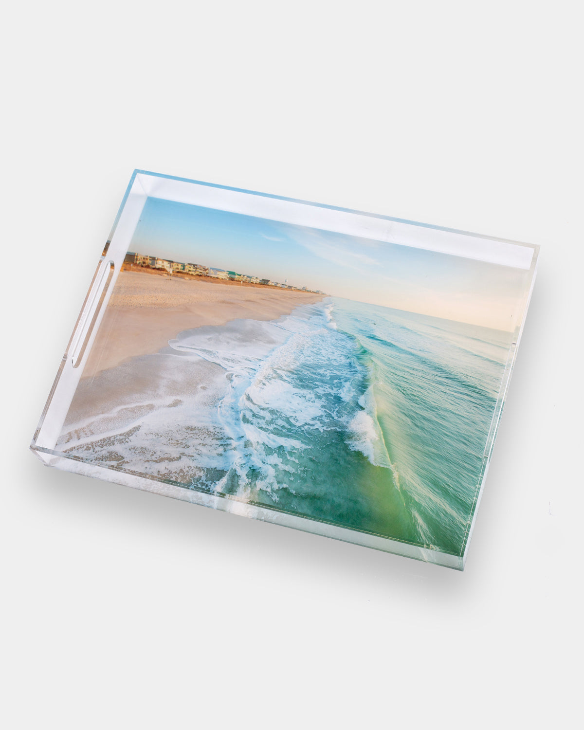 wrightsville beach aerial photograph on clear acrylic serving tray