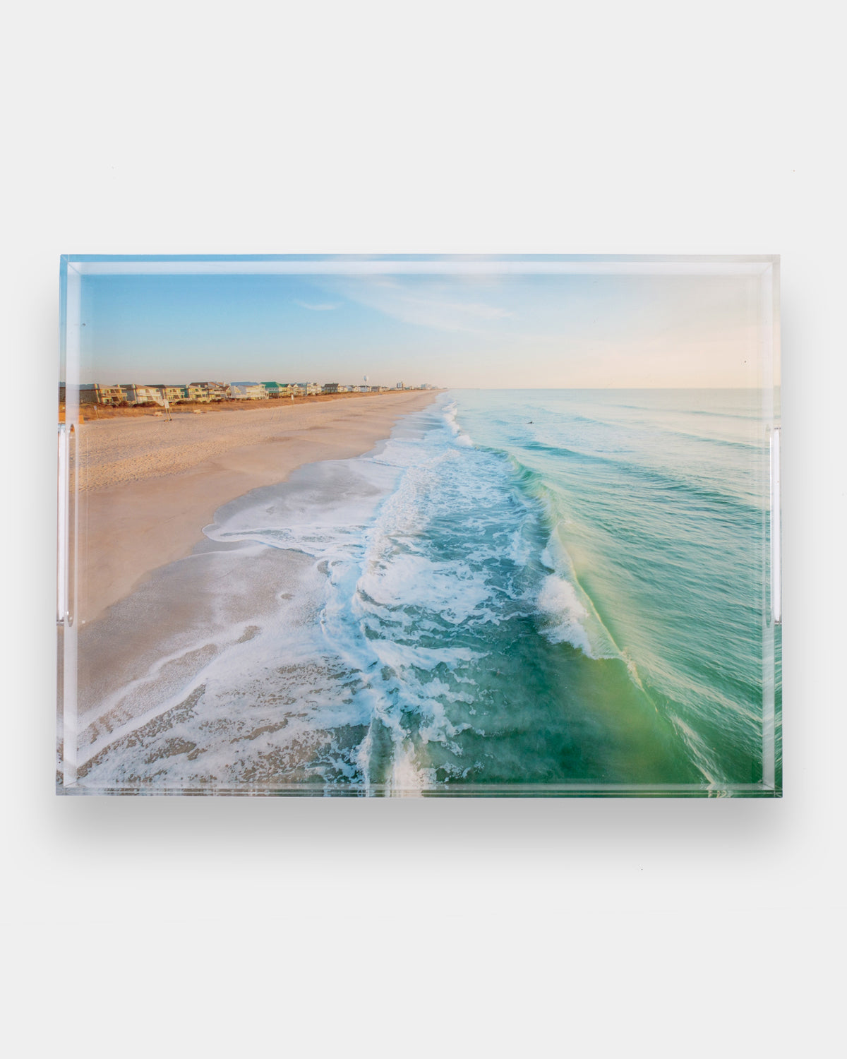 wrightsville beach photograph on acrylic bar tray