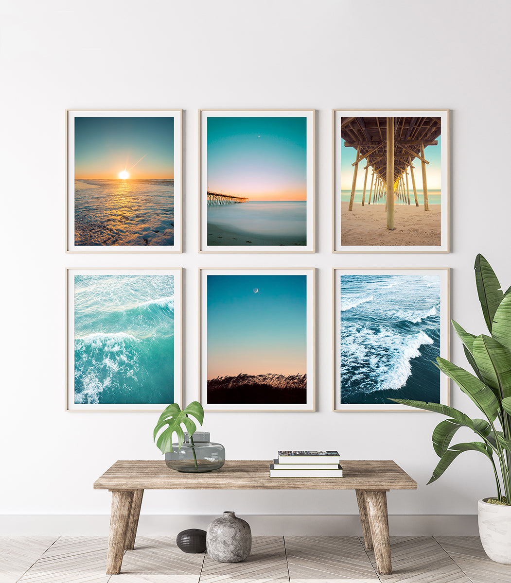 coastal entryway decor, set of 6 gallery wall teal beach photographs