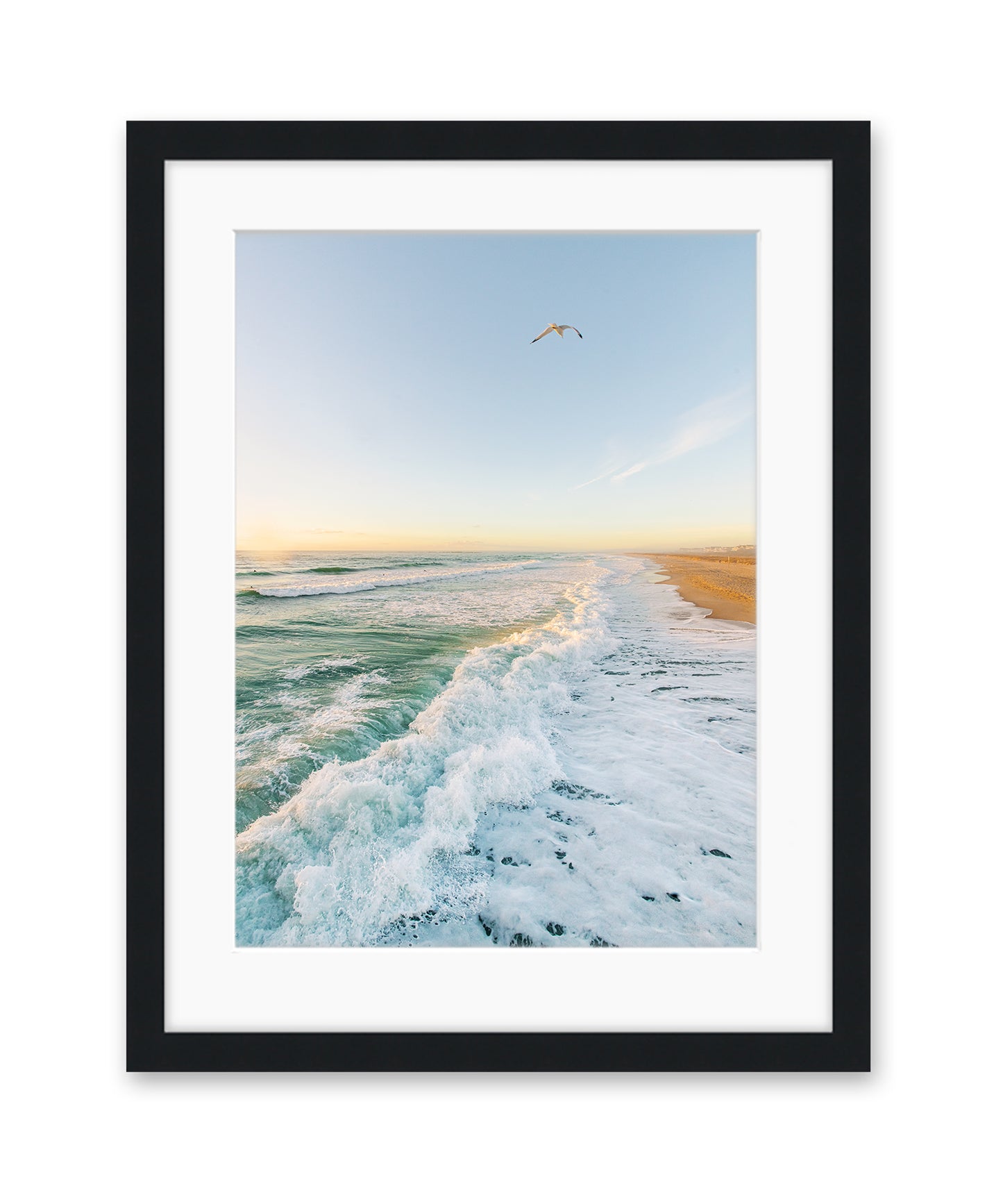 blue wrightsville beach morning photograph with black frame