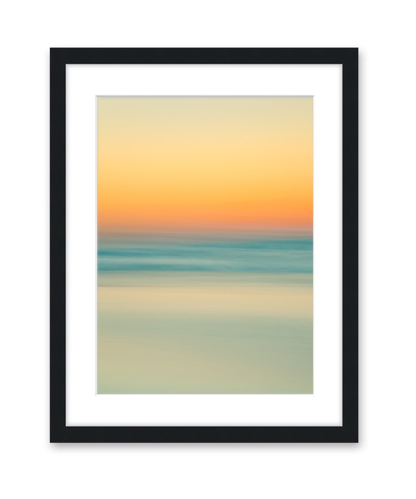 abstract minimal print, sunrise beach photograph, black frame by Wright and Roam