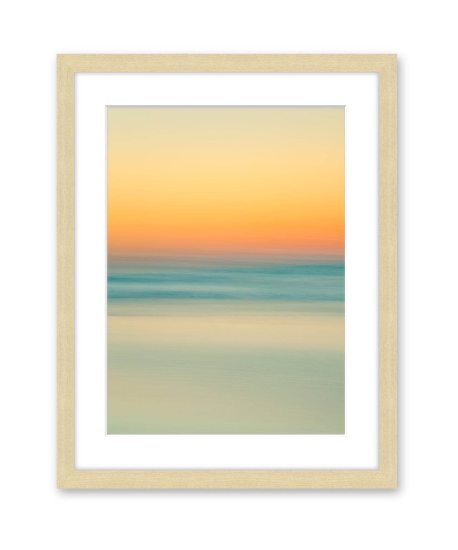 abstract minimal print, sunrise beach photograph, natural wood by Wright and Roam