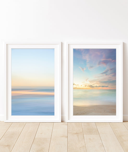 abstract minimal prints, pastel sunrise beach photos, Wright and Roam