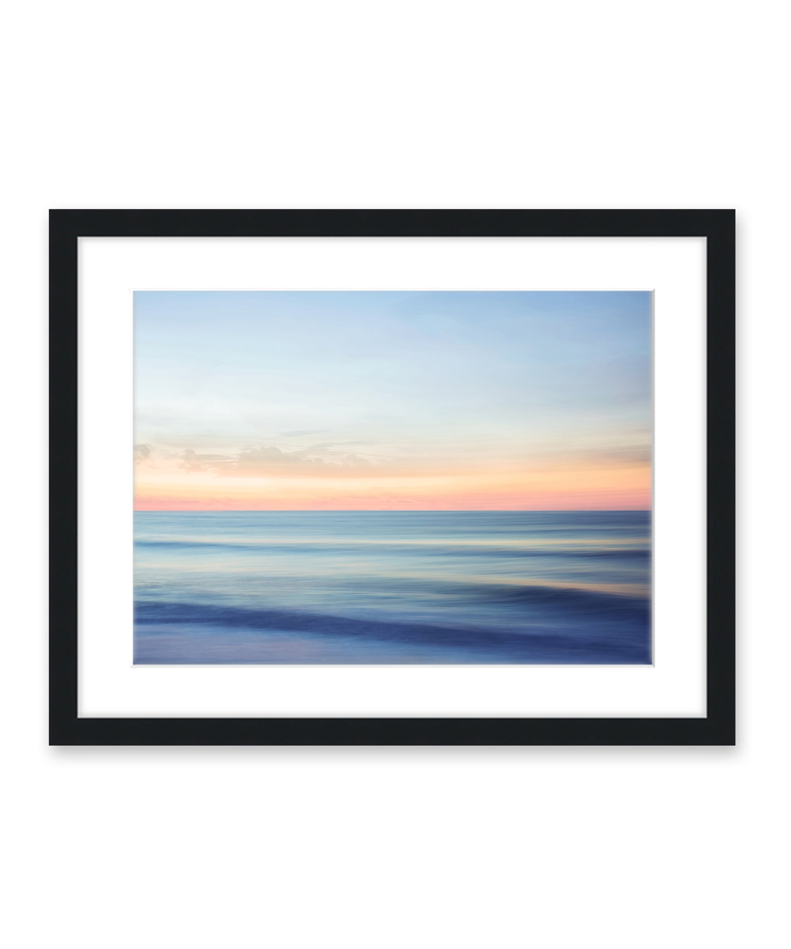 indigo blue abstract, minimal waves beach photograph, black wood frame by Wright and Roam