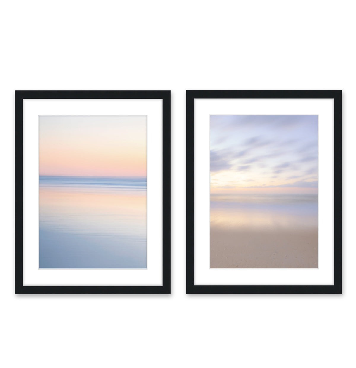 set of 2 abstract, minimal print, beach photographs, black wood frame by Wright and Roam