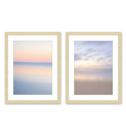 set of 2 abstract, minimal print, beach photographs, natural wood frame by Wright and Roam