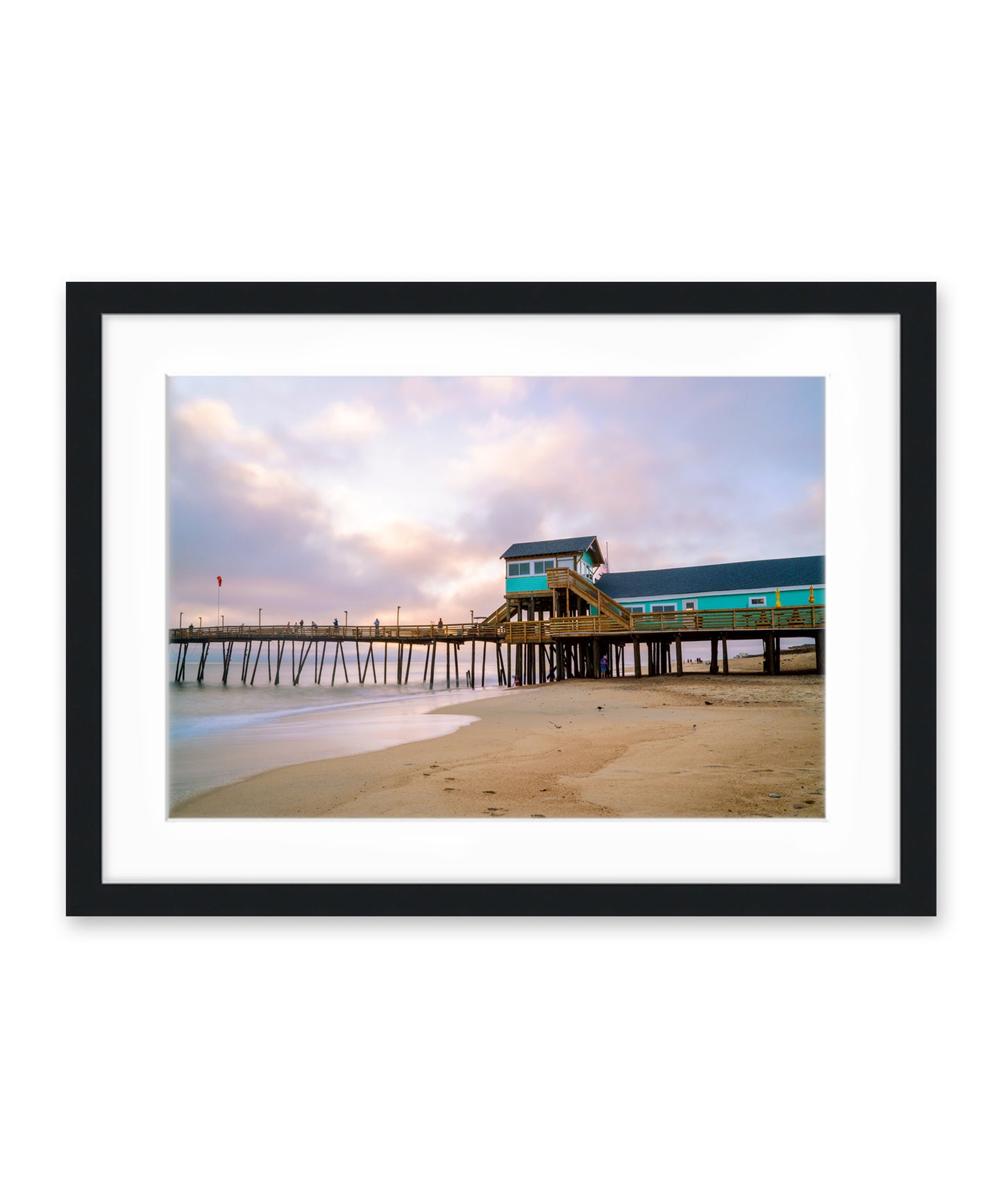 outer banks, avalon pier beach photograph by Wright and Roam, Black Wood Frame