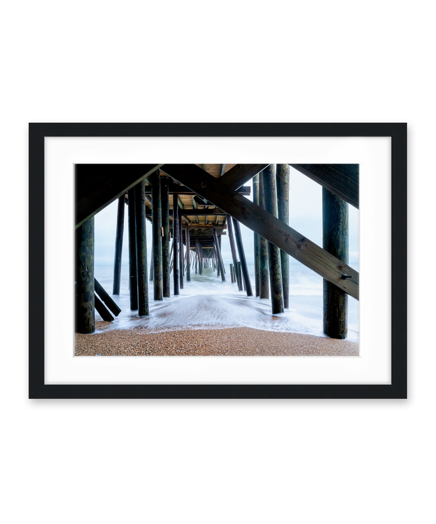 outer banks, avalon pier photograph art print by Wright and Roam, black frame