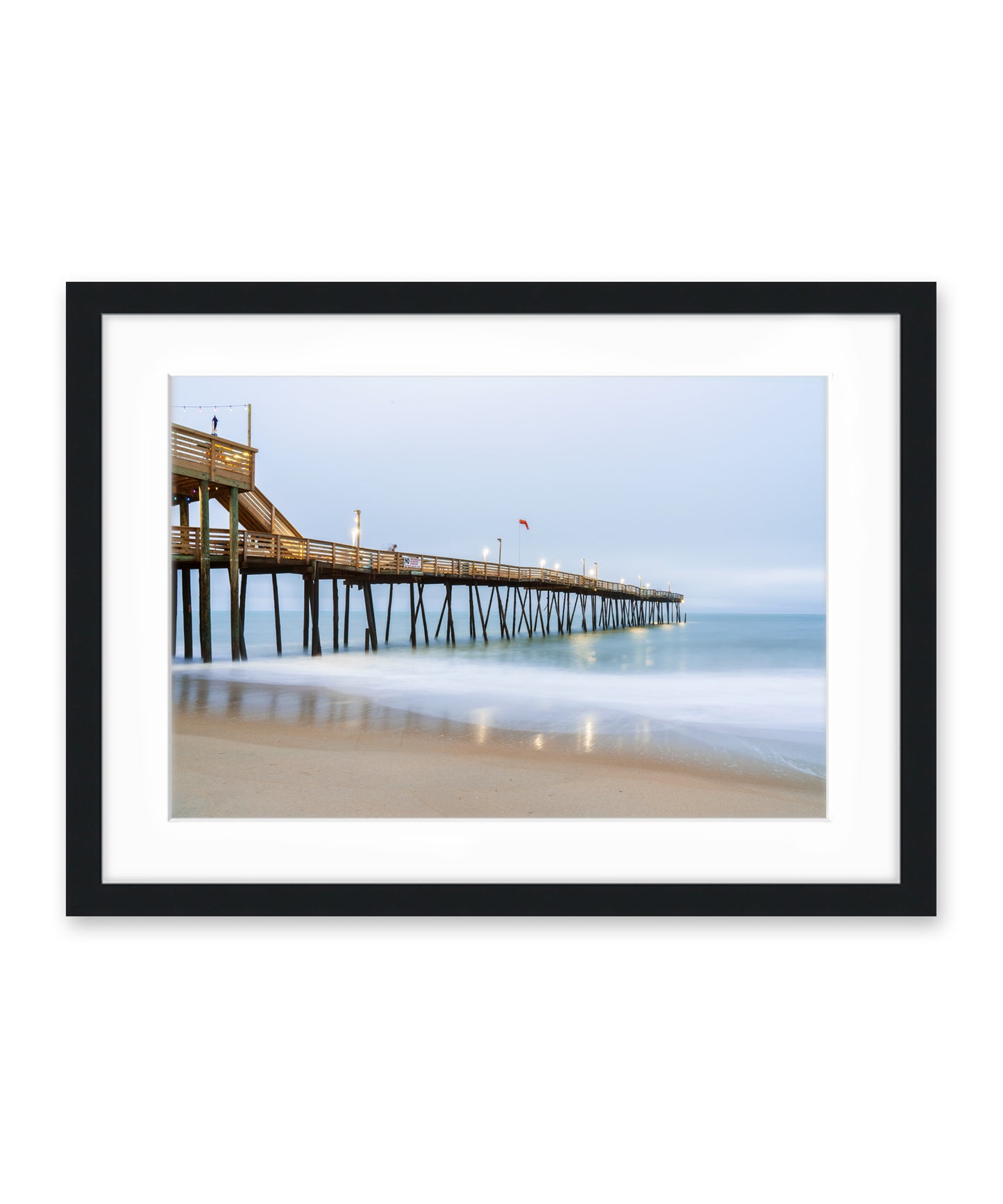 outer banks, avalon pier, blue beach wall art photograph by Wright and Roam, black Wood frame