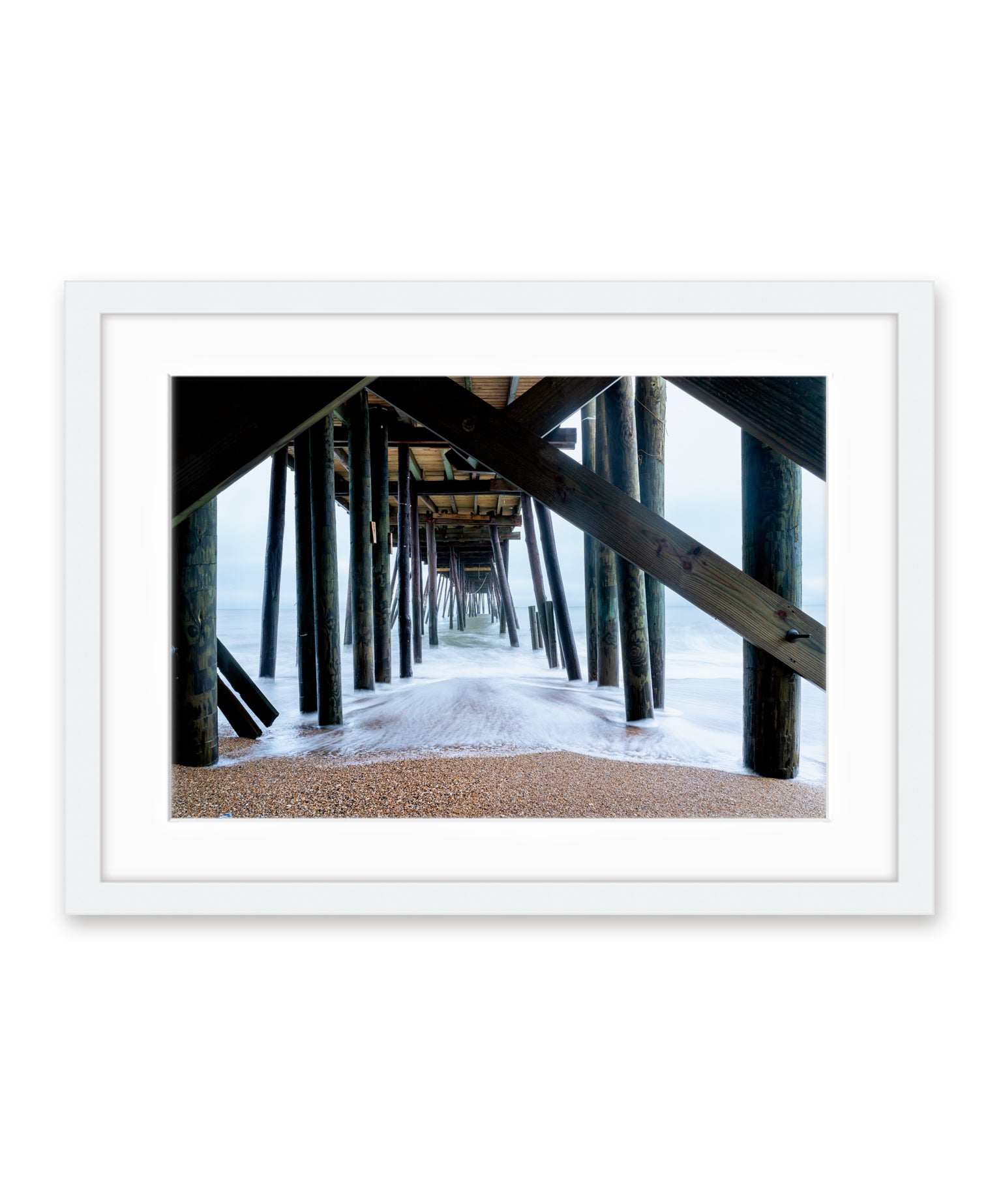 outer banks, avalon pier photograph art print by Wright and Roam, white frame