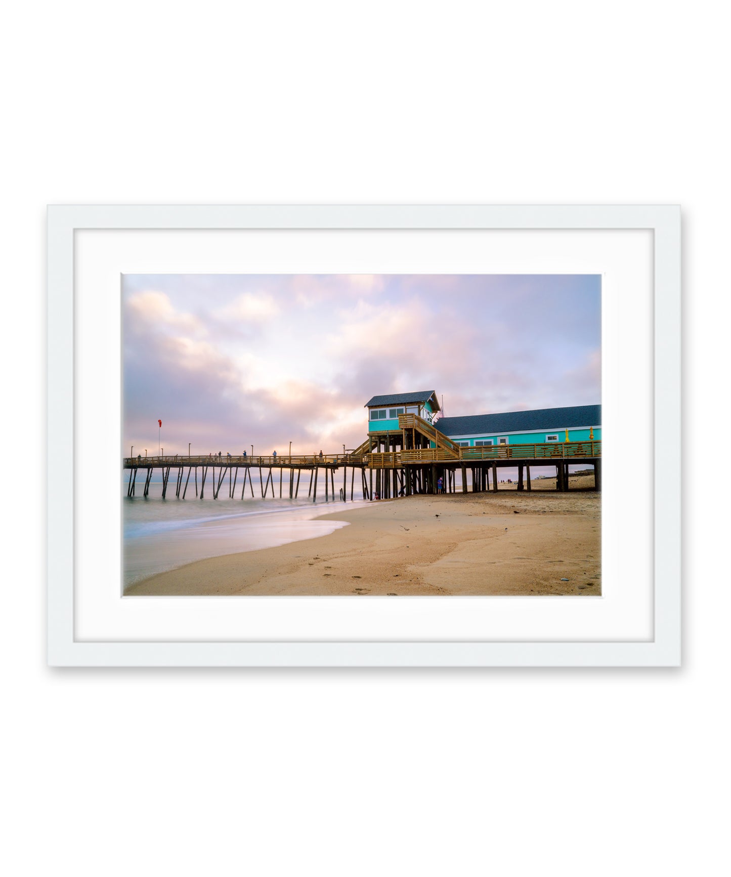 outer banks, avalon pier beach photograph by Wright and Roam, White Wood Frame