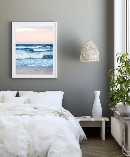 Modern Coastal Bedroom Decor, Blue Waves Photograph by Wright and Roam