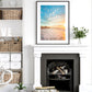 Modern White Living Room Decor Beach Print Framed Fireplace
