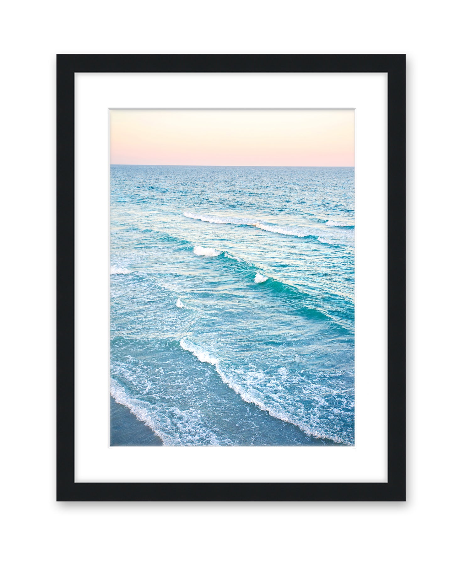 aerial photograph, sunset blue beach print, black frame, by Wright and Roam