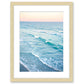 aerial photograph, sunset blue beach print, natural wood frame, by Wright and Roam