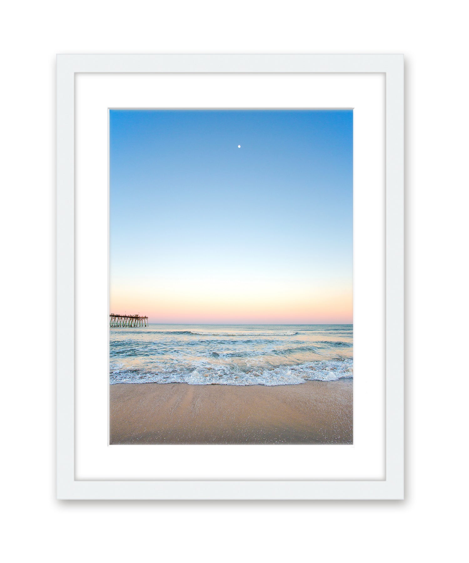 Blue Beach Print Sunset, White Frame, Wright and Roam