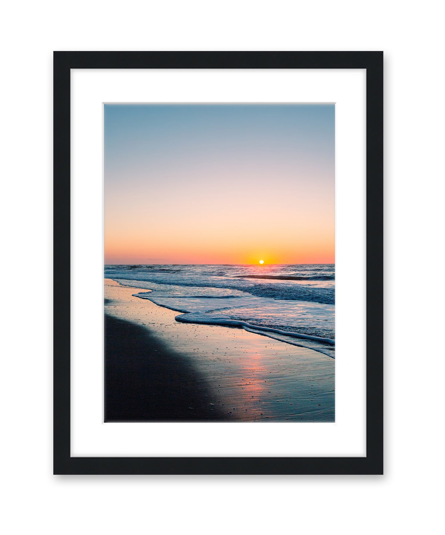 Blue Sunrise Beach Photograph Black Wood Frame, Wright and Roam