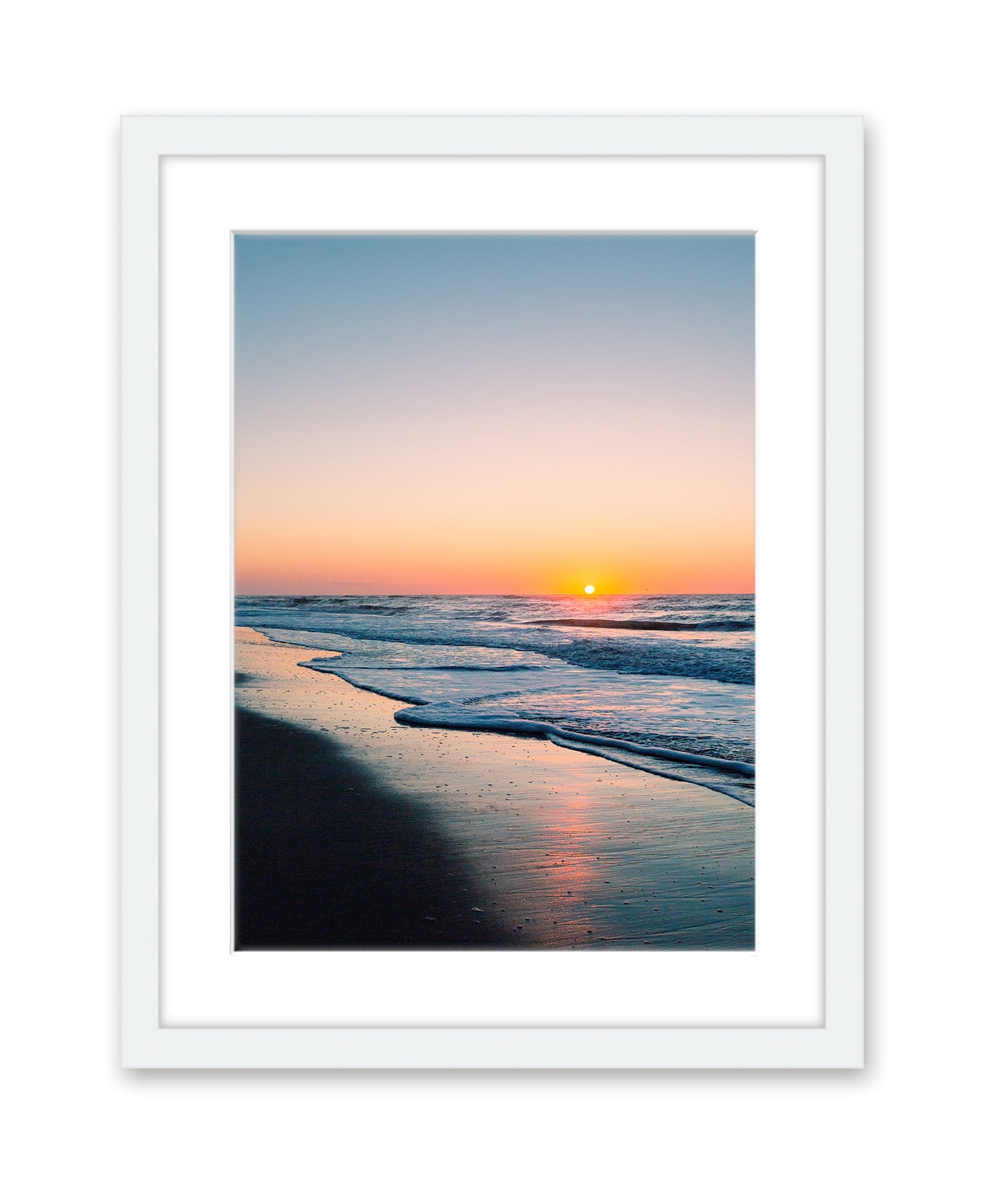 Blue Sunrise Beach Print White Frame, Wright and Roam