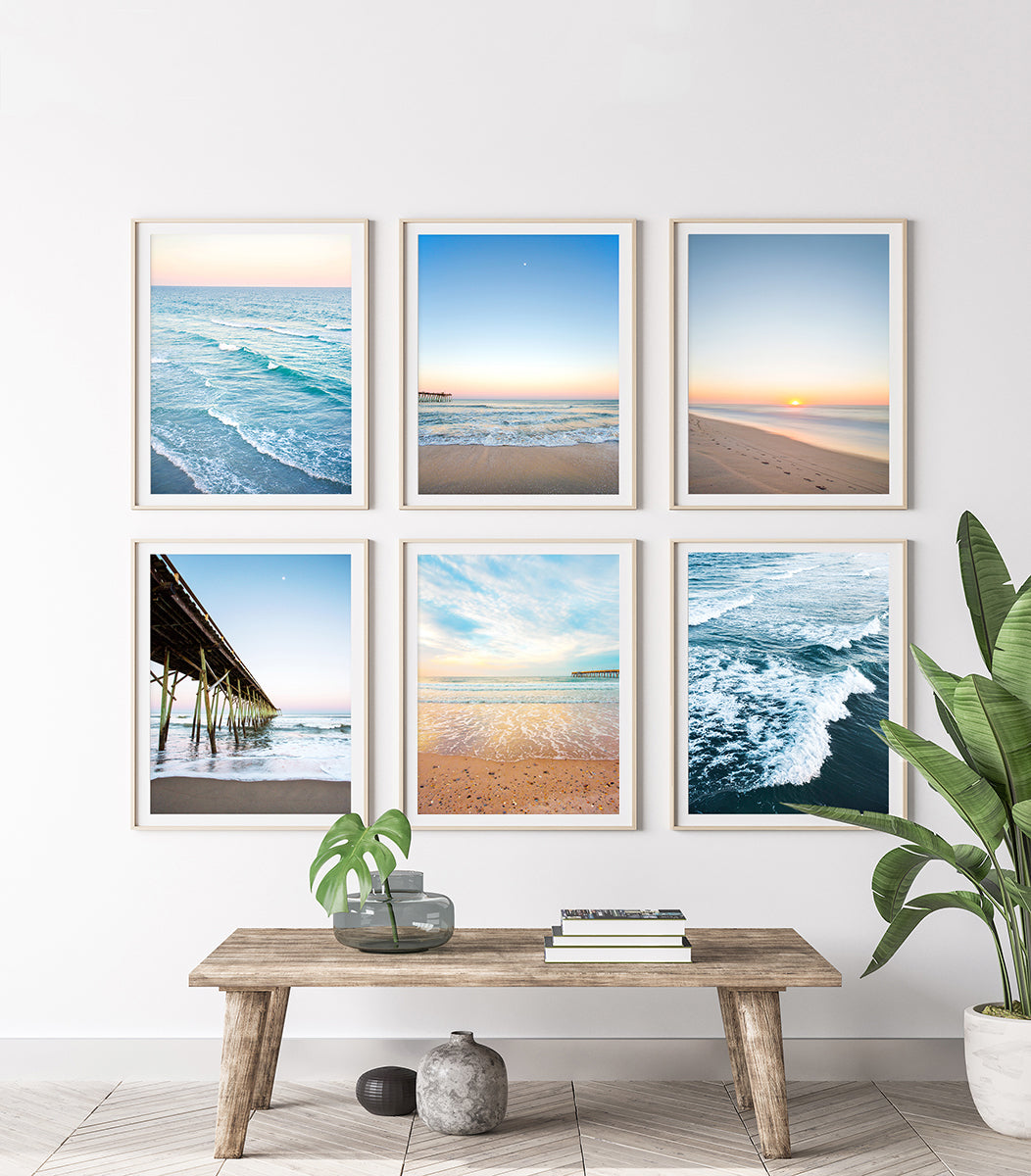 entryway decor, gallery wall set of six blue beach prints