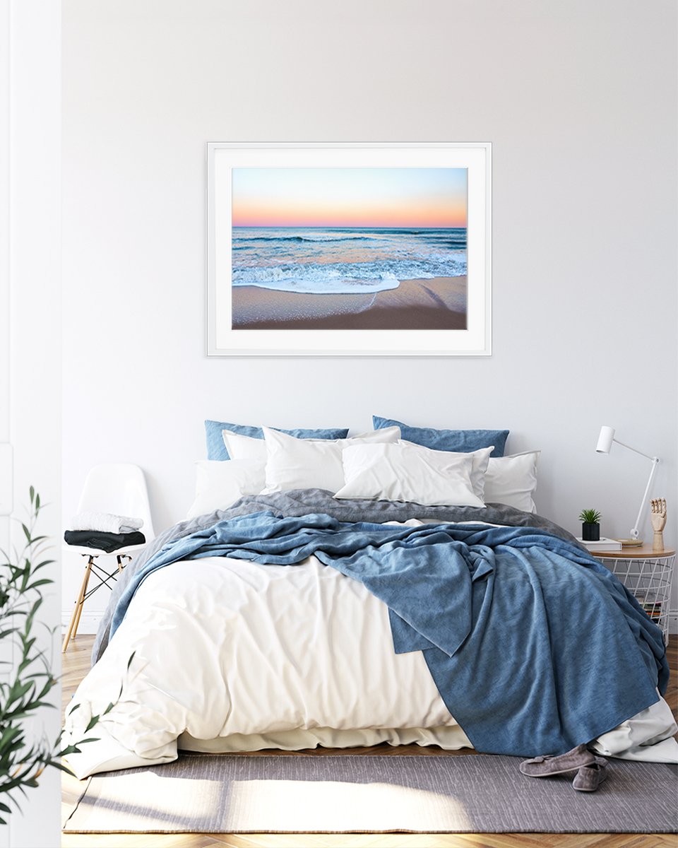 Blue Bedroom Decor, Blue Rainbow Sunset Beach Photograph by Wright and Roam