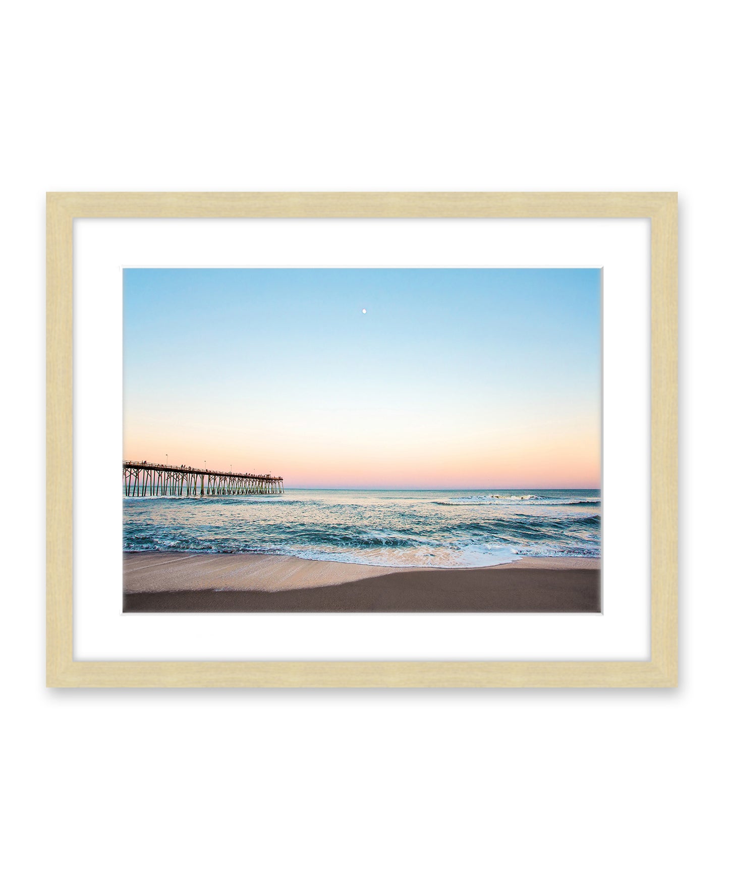 blue sunset beach photograph, Carolina beach, natural wood frame by Wright and Roam