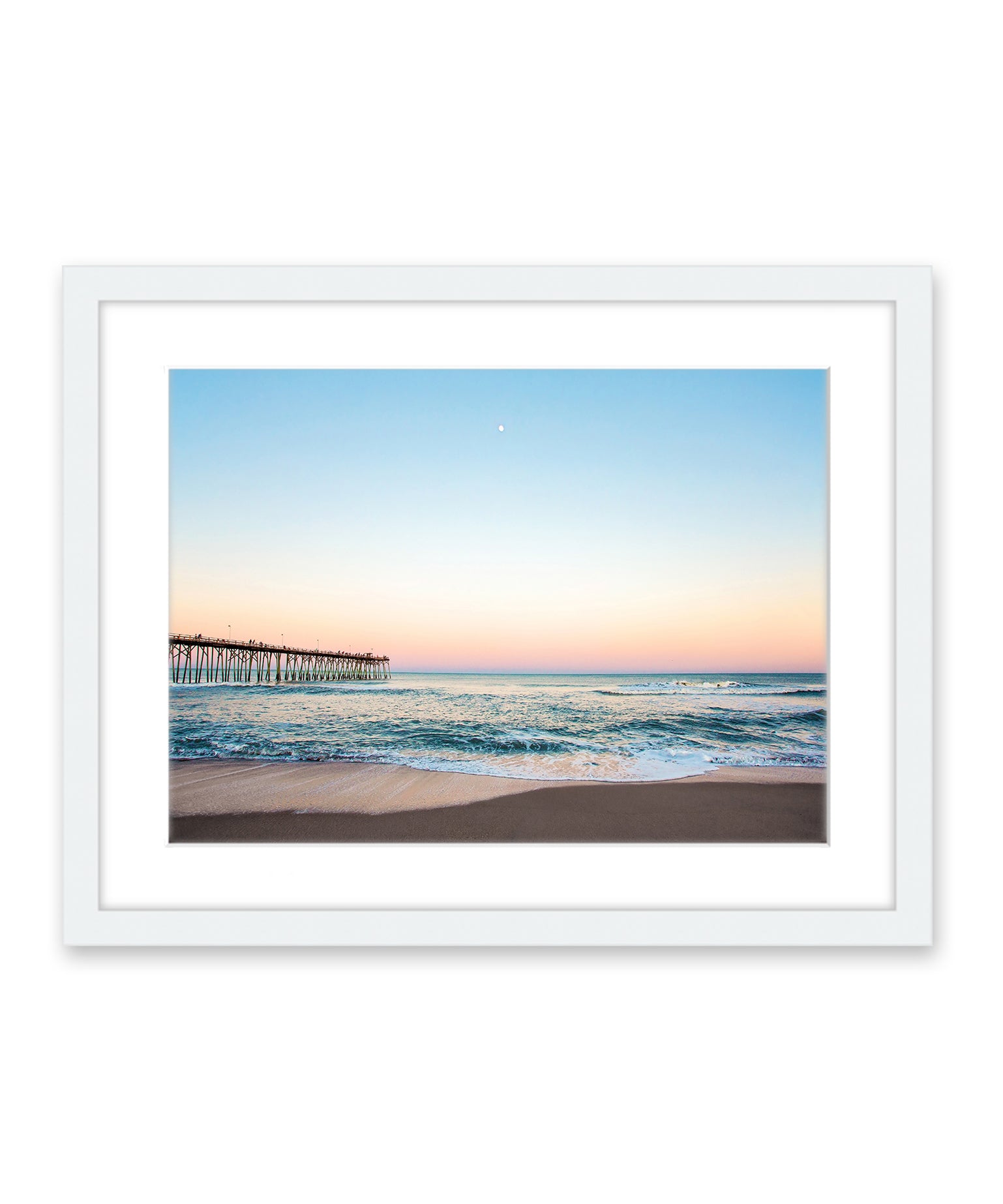 blue sunset beach photograph, Carolina beach, white frame by Wright and Roam